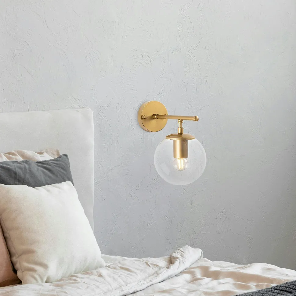 Applique murale moderne dorée, globe verre sur tige SIERRE