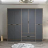 Armoire dressing chambre effet bois, 8 portes grises BYRON