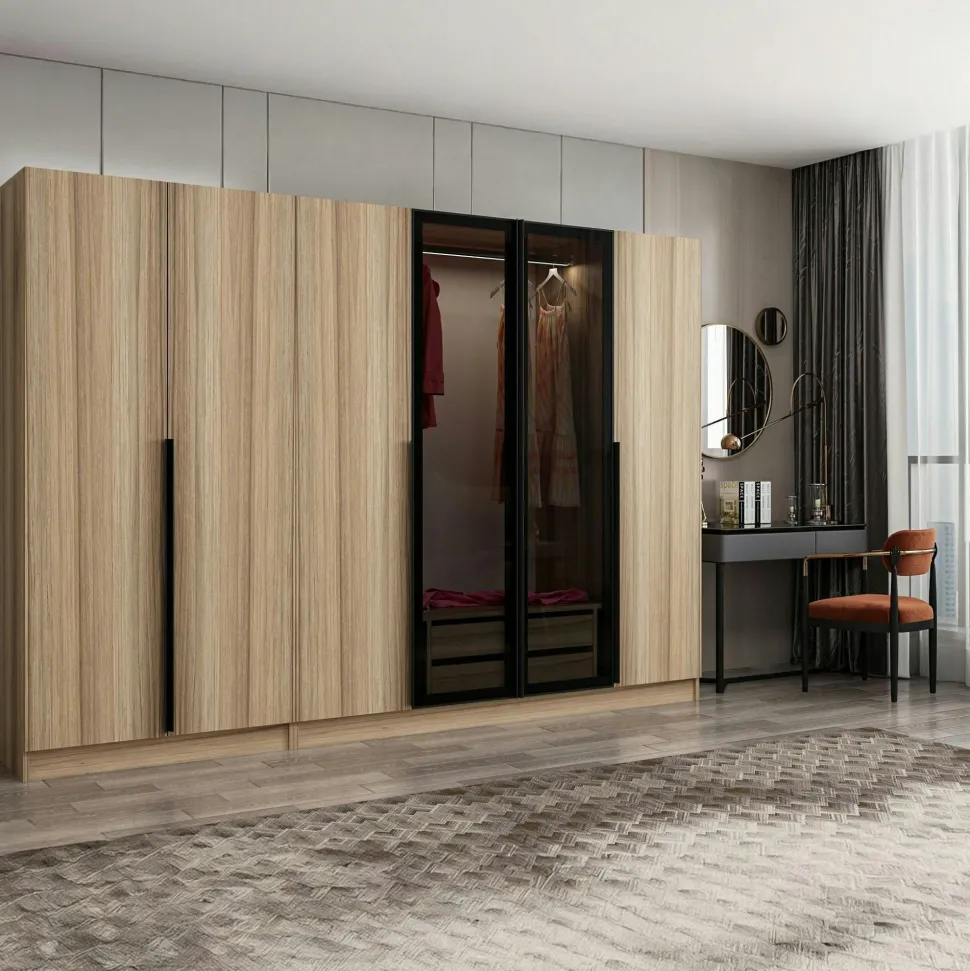 Armoire dressing design effet bois 2 portes verre L 270 cm BYRON