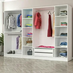 Armoire dressing ouvert effet noyer, 3 portants BYRON