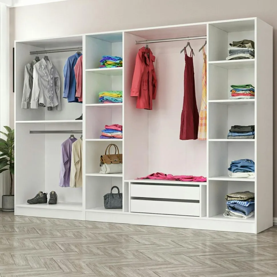 Armoire dressing ouvert effet noyer, 3 portants BYRON