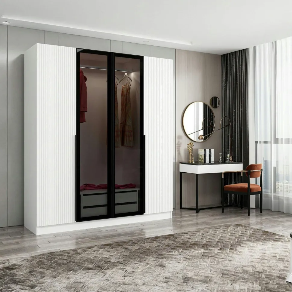 Armoire penderie blanche 2 portes vitrées H 210 cm BYRON