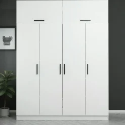 Armoire penderie blanche 6 portes, 1 portant 2 tiroirs BYRON