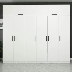 Armoire penderie blanche 6 portes, 1 portant 2 tiroirs BYRON