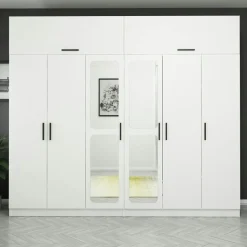 Armoire penderie blanche, 8 portes 4 miroirs BYRON