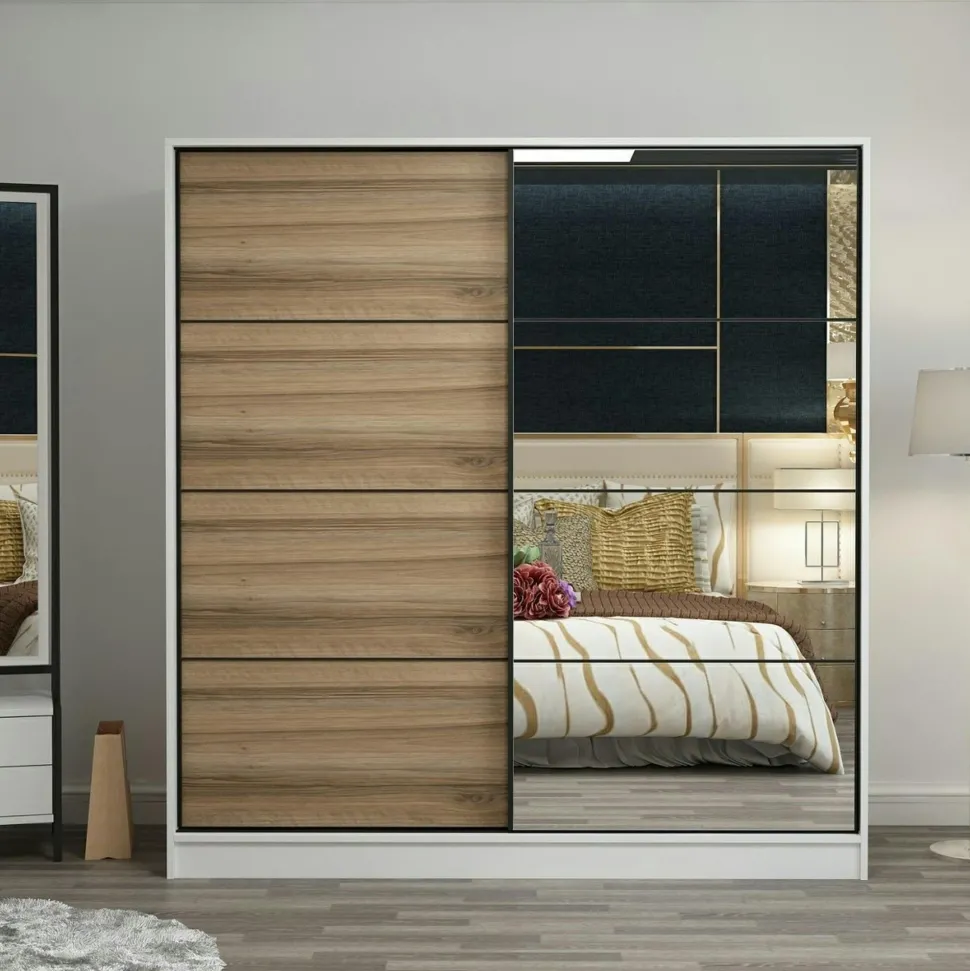 Armoire penderie blanche portes coulissantes L.180 cm BYRON