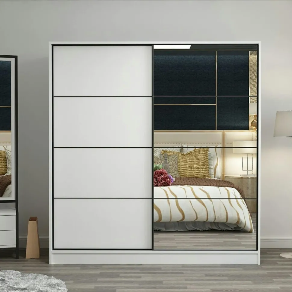 Armoire penderie blanche portes coulissantes L.180 cm BYRON