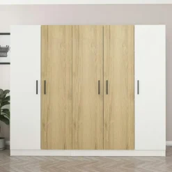 Armoire penderie blanche, 3 portes effet bois 3 portants BYRON