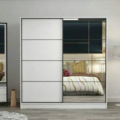 Armoire penderie chambre, 1 porte grise & miroir H 210 cm BYRON