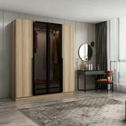 Armoire penderie design, 2 portes vitrées H210 cm BYRON