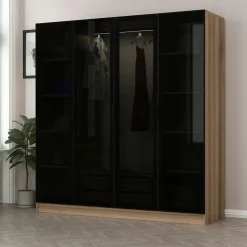 Armoire penderie design, 2 portes vitrées H210 cm BYRON