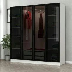 Armoire penderie design, 2 portes vitrées H210 cm BYRON