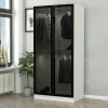Armoire penderie design blanche - 2 portes vitrées BYRON