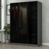 Armoire penderie design gris foncé, 3 portes vitrées BYRON