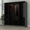Armoire penderie grise 4 portes verre H 210 cm BYRON