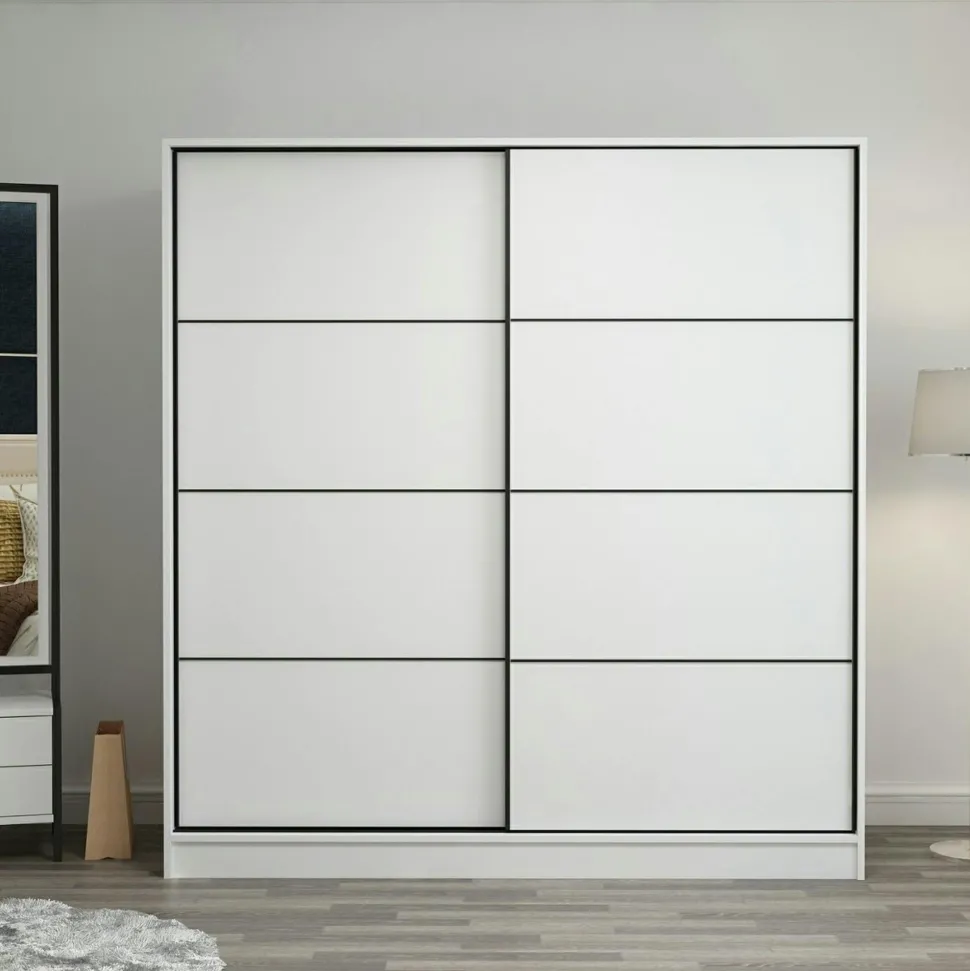 Armoire penderie moderne effet bois et gris L.180 cm BYRON