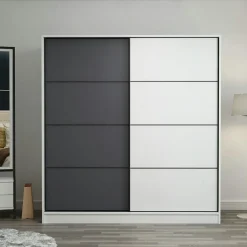 Armoire penderie moderne blanc et gris L. 180 cm BYRON