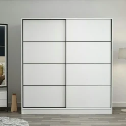 Armoire penderie moderne blanc et gris L. 180 cm BYRON