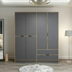 Armoire penderie moderne - 4 portes blanches L.140 cm BYRON