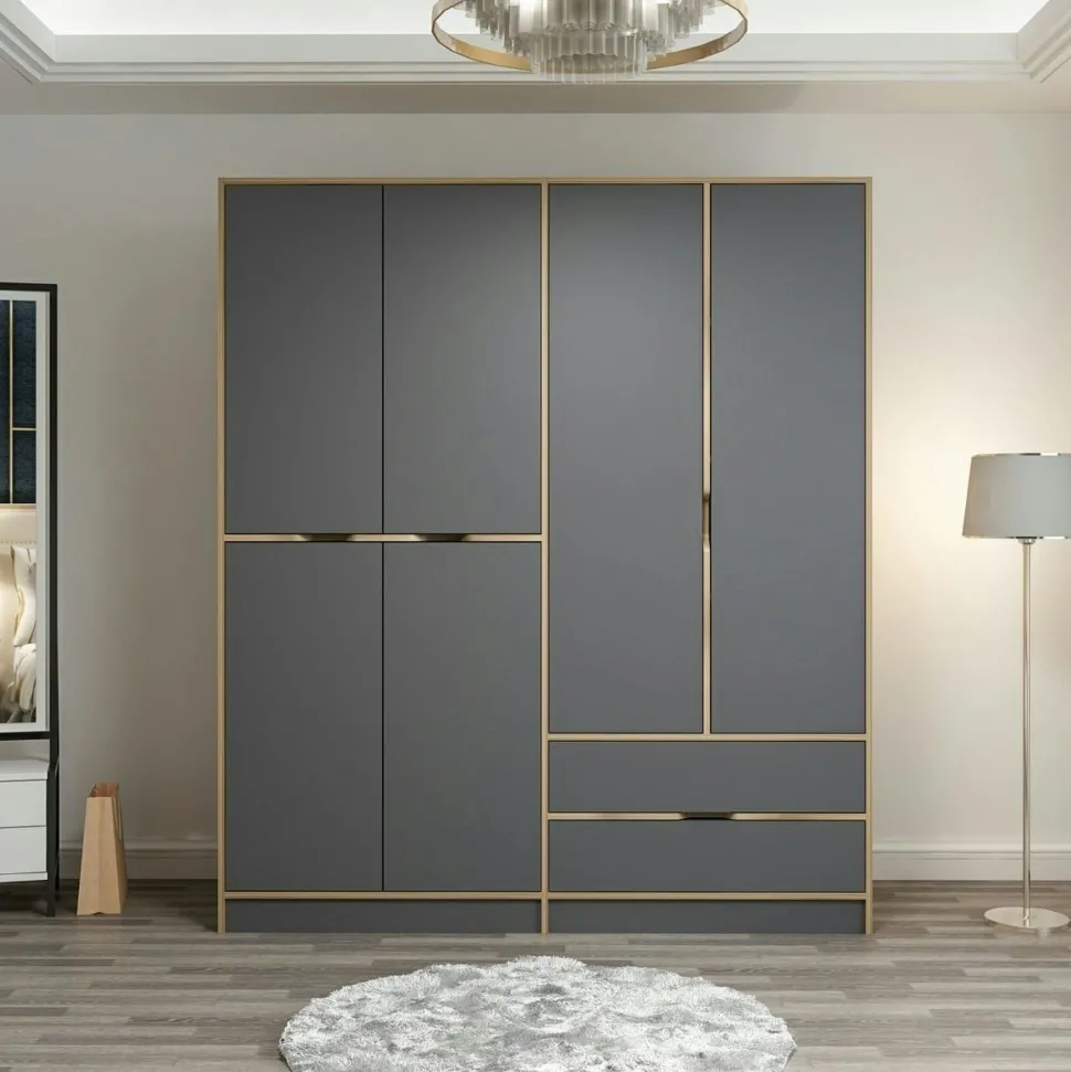 Armoire penderie moderne - 4 portes blanches L.140 cm BYRON