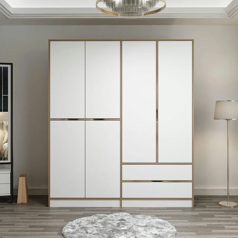 Armoire penderie moderne - 4 portes blanches L.140 cm BYRON
