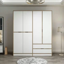 Armoire penderie moderne - 6 portes blanches L.185 cm BYRON