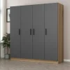 Armoire penderie moderne effet bois et gris BYRON