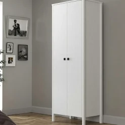 Armoire penderie étroite blanche, 2 portes 1 étagère BYRON