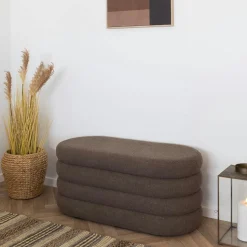 Banc coffre déco en tissu marron bouclette BRUGES