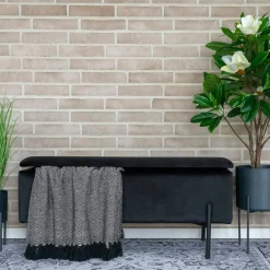 Banc coffre gris clair avec pieds en métal noir BRUGES