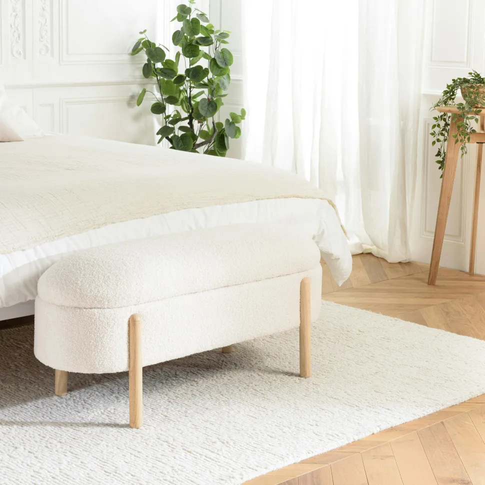 Banc coffre tissu bouclette écru COLOMBUS