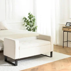 Banc de lit design tissu bouclette écru COLOMBUS