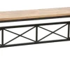 Banc en Hévéa recyclé naturel et pieds métal avec croisillons 180x36x45cm LOFT