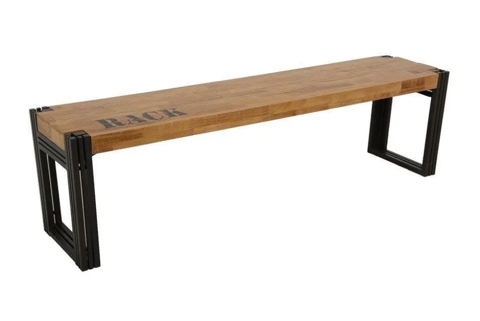 Banc hévéa recyclé naturel et métal noirci 135X36X45cm DOCKER