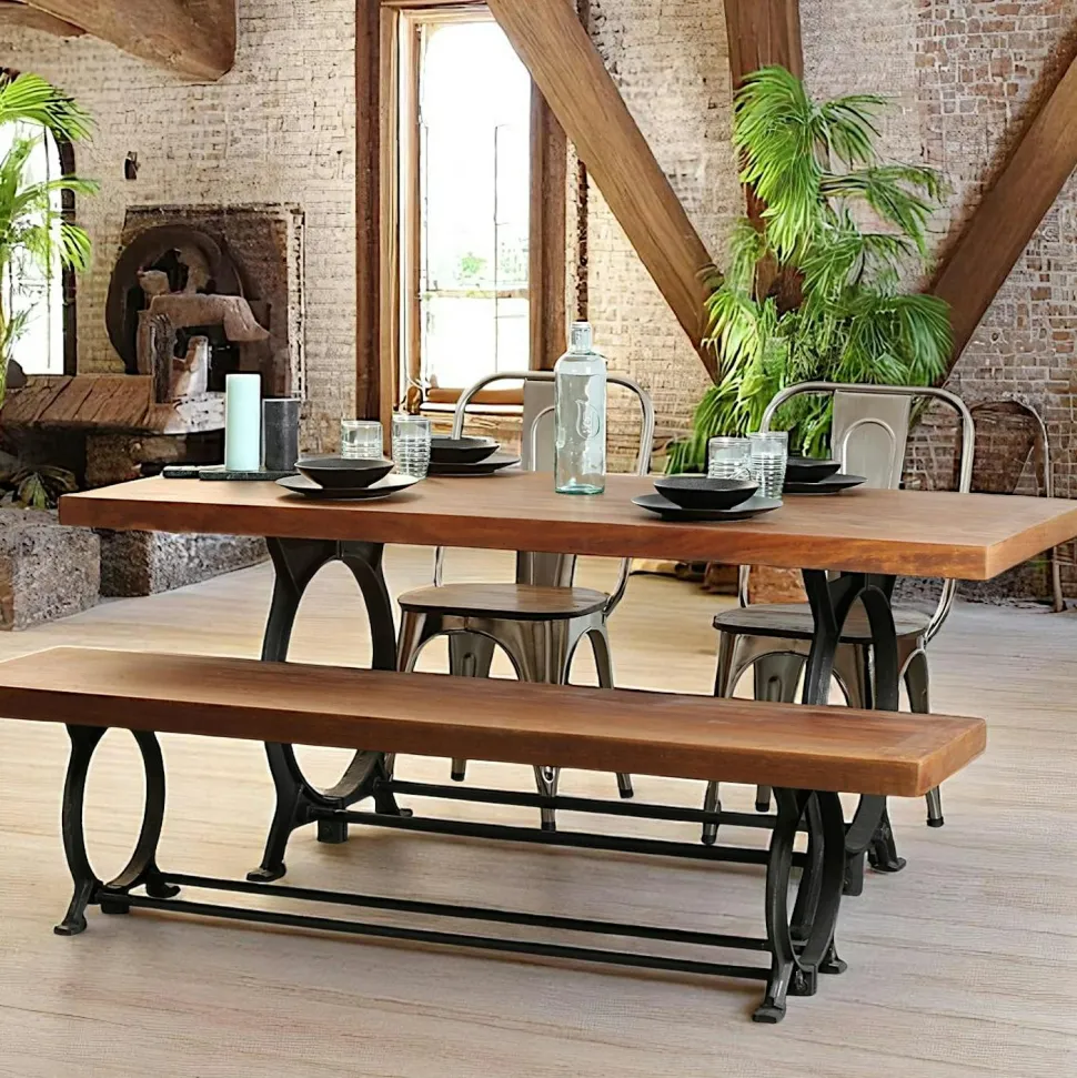 Banc industriel vintage bois recyclé 180 cm LEEDS