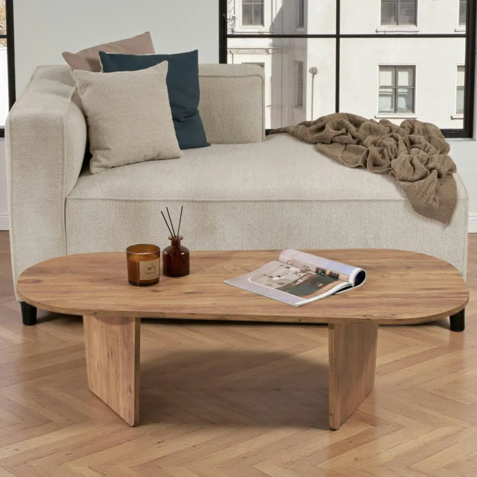 Banc TV avec rangement effet bois clair - 2 portes, 180 cm JENA