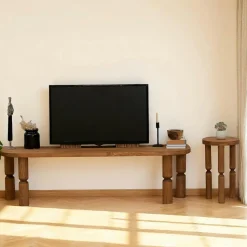 Banc TV en bois marron - pieds tournés, 140 cm BOMA