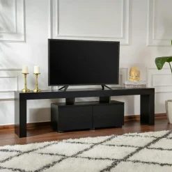 Banc TV moderne noir avec rangement - effet bois MARFA