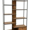 Bibliothèque 1 tiroir, 8 étages en quinconce en Hévéa recyclé naturel et métal 120x40x195cm LOFT