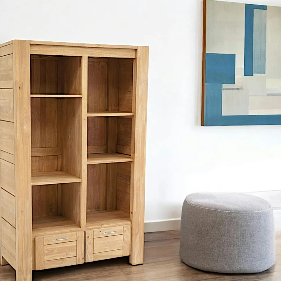 Bibliothèque Hévéa 2 tiroirs, 6 niches 100x45x162cm ATTAN
