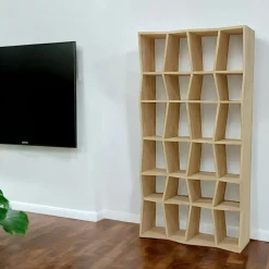 Bibliothèque ouverte Hévéa 24 niches effet ZigZag 100x30x190cm BALTIC