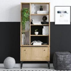 Bibliothèque salon effet bois clair multi-rangements JENA