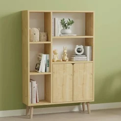 Bibliothèque scandinave effet bois clair 2 portes MARFA