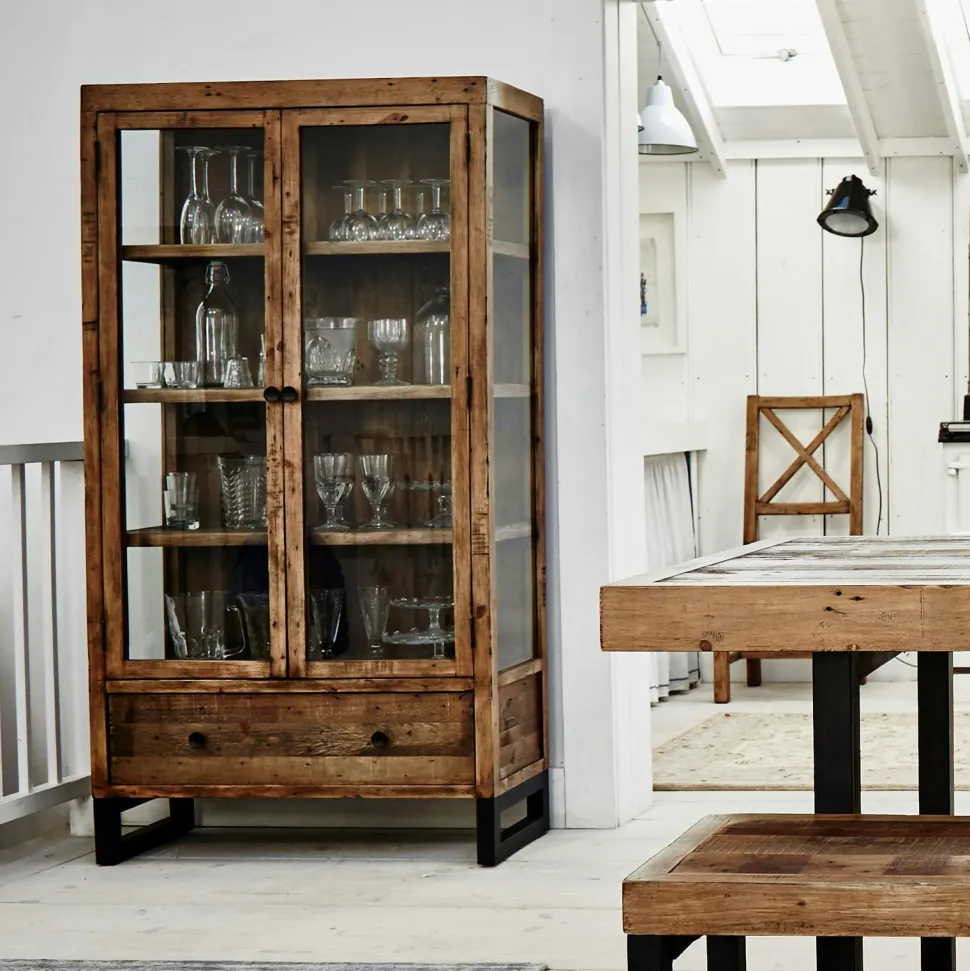 Bibliothèque vitrine bois recyclé BRISBANE