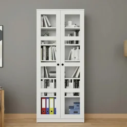 Bibliothèque vitrine noire, 6 étagères réglables SALTA