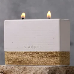 Bougie parfumée blanche 2 mèches – socle corde tressée