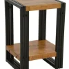 Bout de canapé / Table d'appoint hévéa recyclé naturel et métal noirci 2 plateaux 35X30X50cm DOCKER