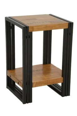 Bout de canapé / Table d'appoint hévéa recyclé naturel et métal noirci 2 plateaux 35X30X50cm DOCKER