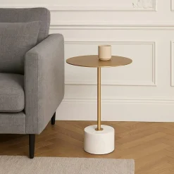 Bout de canapé design - plateau en marbre et base globe Ø25 cm TALLINN