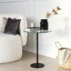 Bout de canapé rond en verre, pied métal noir Ø40 cm TULUM